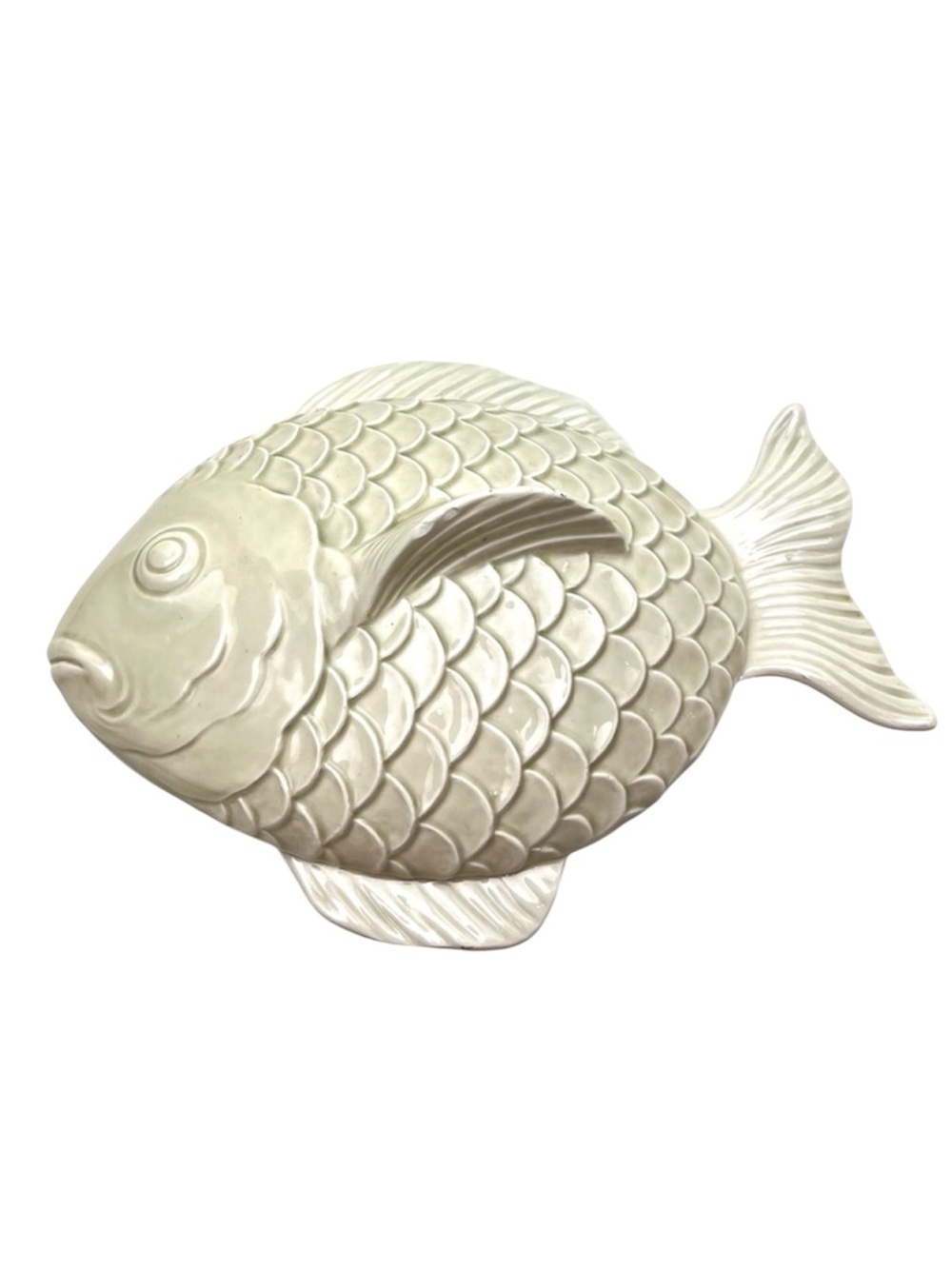 Fitz and Floyd Vintage 1976 Covered  Ivory Ceramic Fish Decorative Dish